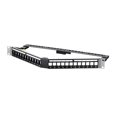 Monoprice 24 Port Blank Keystone FTP Patch Panel_ 1U_ Angled_ w/Wire Support Bar 35432